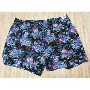 Caribbean Swimwear Mens 3XB Swim Trunks Blue Tropical Floral Palm 6 Inseam NWT